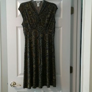 Olive green print women's a-line dress